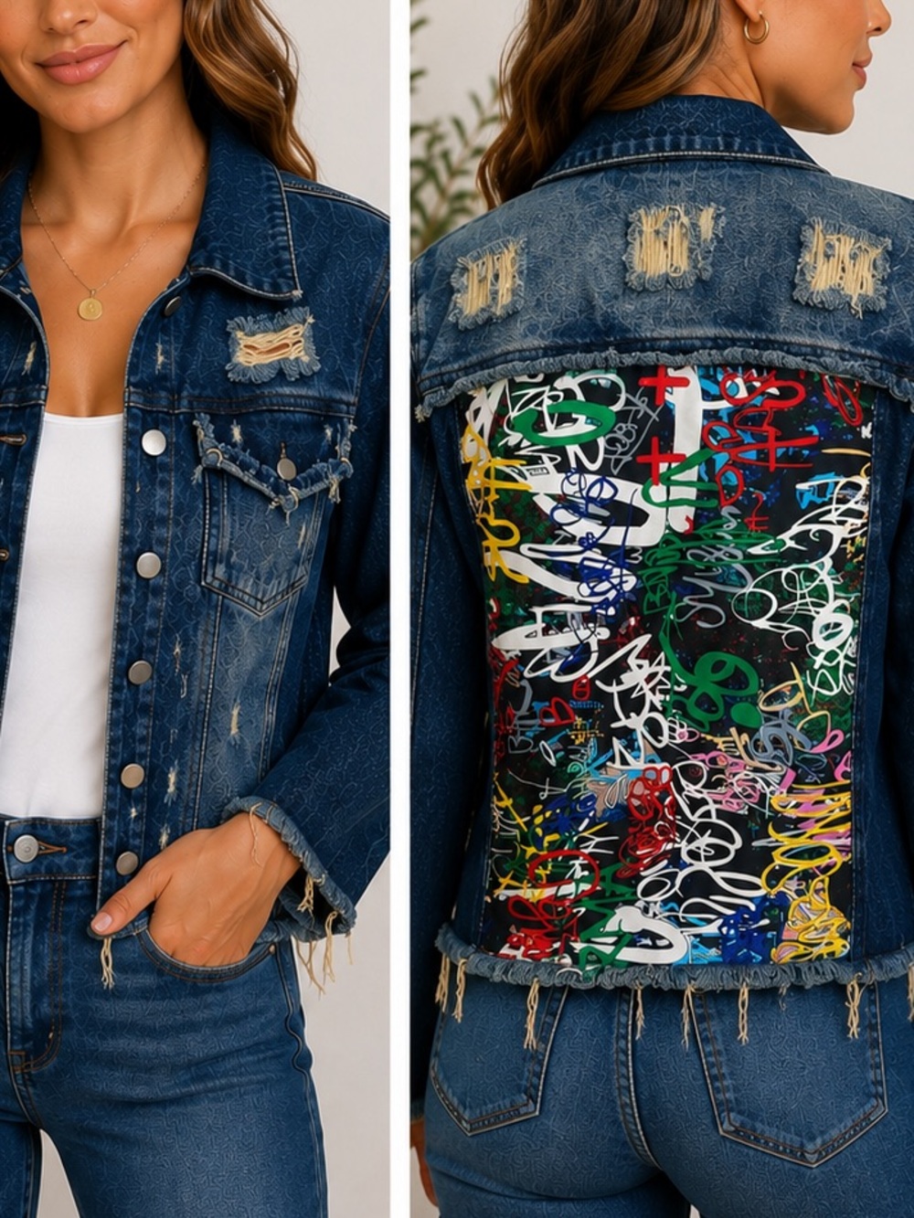 Live 4 Truth Distressed Denim Jacket Graffiti Back Raw Hem Blue NWT